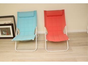 Pair Of  Folding Beach Chairs  Red And Blue