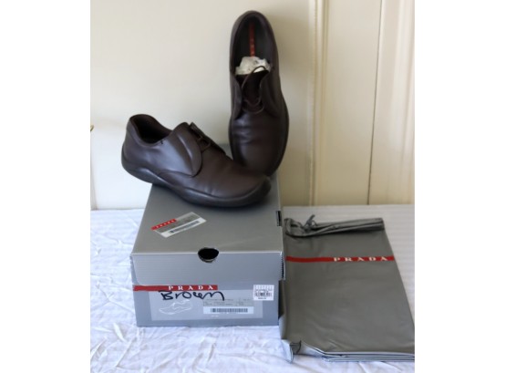 PRADA Brown Leather Men's Shoes Size 9 W/ Box