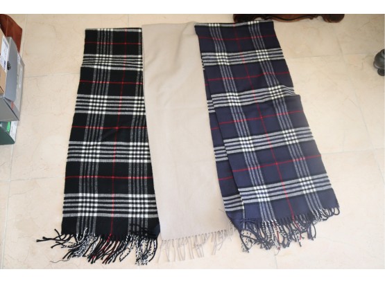 3 Winter Scarfs Pair Of Plaid Scarfs And 1 Solid Color. (SC-1)