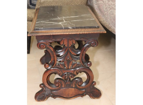 Antique Black Marble Top Side End Table