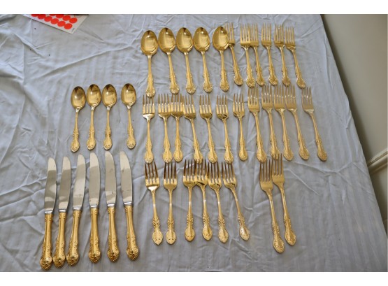 41 Pieces Of Gold Tone KPKO Stainless Steel Flatware Made In Japan