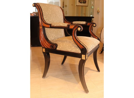 Vintage Carved Wood Upholstered Arm Chair