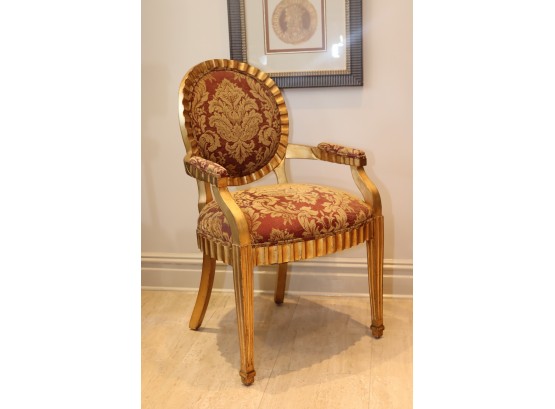 Antique Upholstered Gold Wood Framed Arm Chair