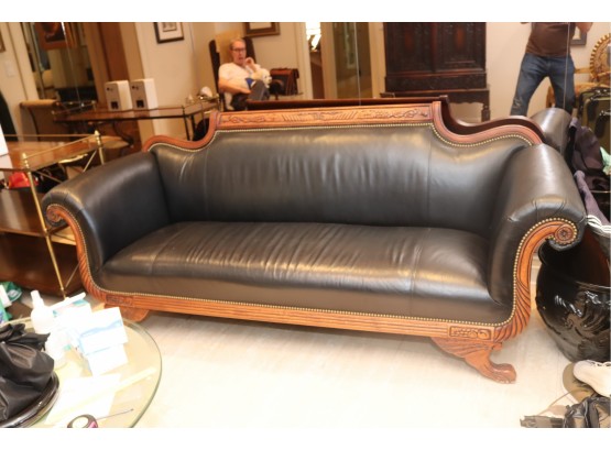 Black Leather And Carved Would Couch