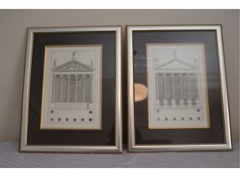 Pair Of Framed Pictures Of Ancient Roman Palladio Temples  (Y-10)