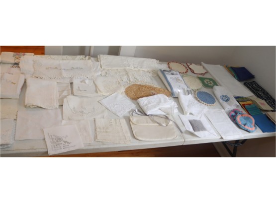 HUGE Linen Lot Embroidered Lace Napkins Table Cloths And More!