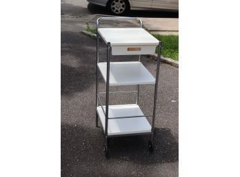White Rolling Shelf With Drawer Cart