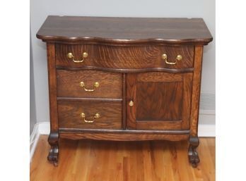 Tiger Oak Wood Small Serpentine Chest Of Drawers  Dresser