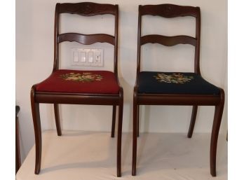 Pair Of Vintage Embroidered Ladder Back Chairs