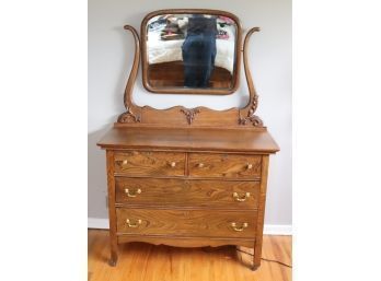 Antique Zeeland Furniture  4 Drawer Tiger Oak Dresser With Tilting Mirror Chest Of Drawers