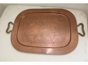 Vintage Copper Serving Tray And Brass Handles