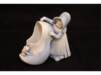 Vintage Porcelain Figurine Girl With Shoe & Frog
