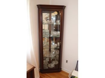 Lighted Mirrored Wood And Glass Corner Display Curio China Cabinet