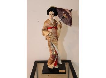 Vintage Harusame Doll Japanese Lady In Rain From Japan In Glass Display Case