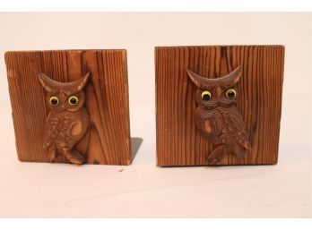 Vintage Wooden Owl Bookends