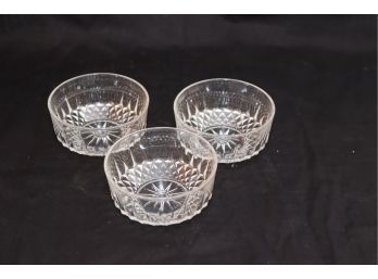 3 Arcoroc Clear Glass Bowls Made In France
