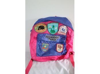 Vintage 1980's Pink Nylon Backpack With Travel Patches