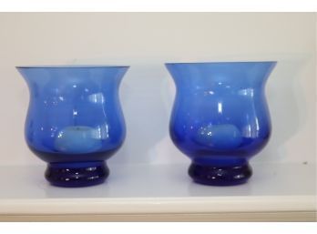 Pair Of Element Small Blue Hurricane Candle Holders