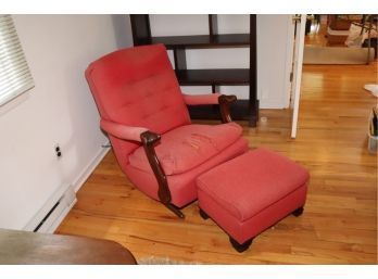 Vintage Red Rocker Arm Chair With Ottoman