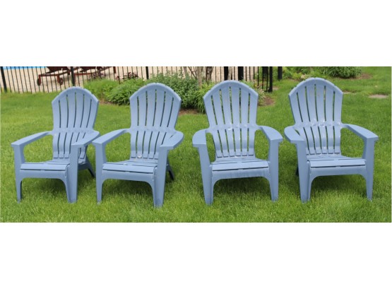 Set Of 4 Blue Plastic Adirondack Chairs