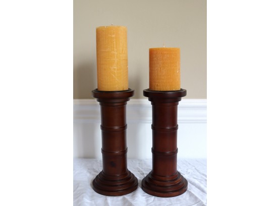 Pair Of Wooden Candlesticks With Candles Candle Holder