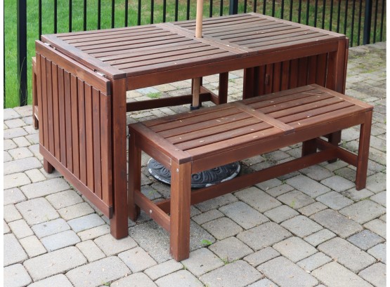 IKEA APPLARO Drop-leaf Wood Slat Outdoor Patio Table & 2 Bench Seats