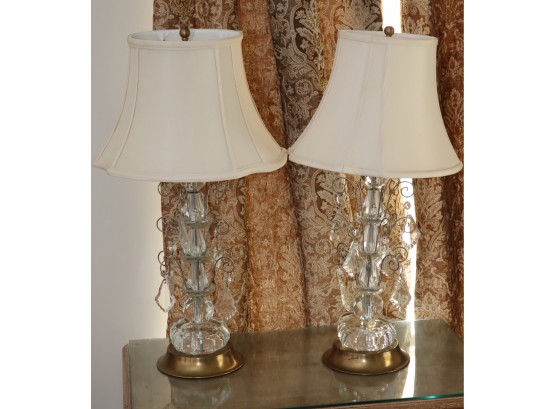 Pair Of Crystal Table Lamps With Shades