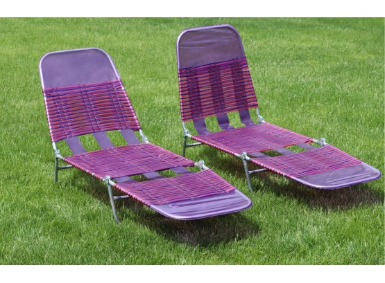 Pair Of Purple Folding Beach Pool Lounge Chairs