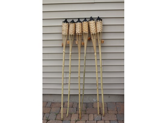 6 Bamboo Tiki Torches With Torch Fuel