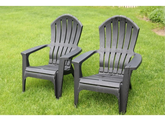 Pair Of Black Plastic Adirondack Chairs