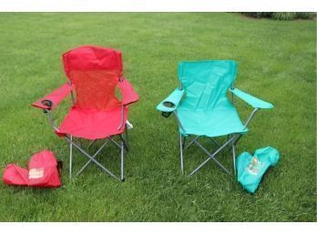 Pair Of Ozark Trail Folding Chairs One Green And One Red Mesh Chair (RG-2)