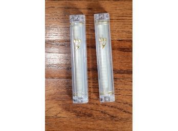 Pair Of Clear Mezuzah With Scrolls