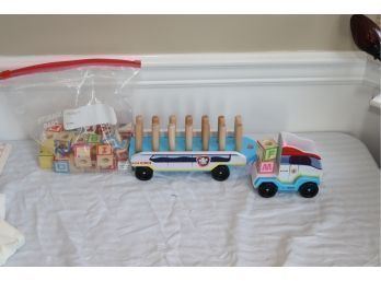 Kids Toy Trucks With Letter Wood Blocks