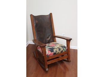 Antique Leather Back Rocking Chair