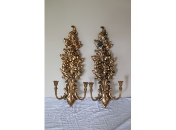 Pair Of Home Interiors Gold Candle Wall Sconces