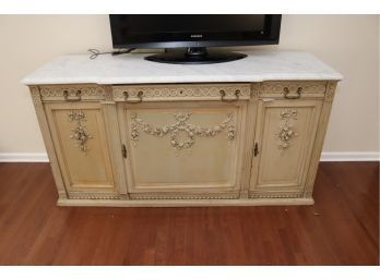 Vintage White Marble Topped Dresser Buffet Cabinet