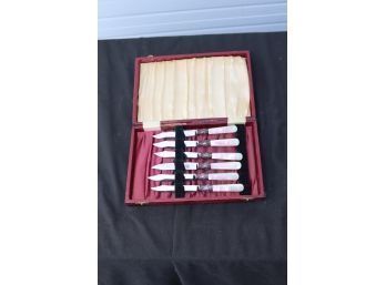 Vintage Mother Of Pearl Handled Knife Set Northampton Stainless