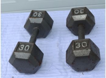 Pair Of Cast Iron Hex Dumbbells, 30 Lbs.