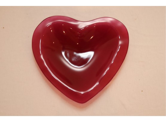 ANNIEGLASS Annie Glass Heart Shaped Dish Red Translucent Art Glass Signed