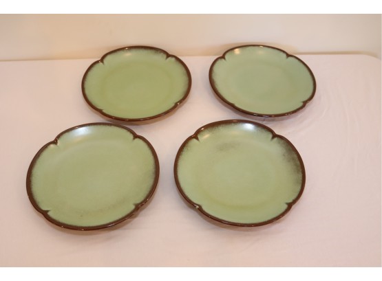 4 Vintage 5F Frankoma Pottery Scalloped Prairie Green 10' Dinner Plates