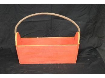 Red Wood Basket Box With Handle