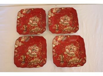 222 Fifth Gabrielle Square Appetizer Plates In Red Set Of 4 Fine China 6-3/8'