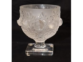 Vintage Crystal Lalique Bowl Bird Leaves Footed Elizabeth Pedestal Vase France