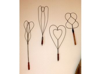 Antique Collection Of 4 Wood Handled Rug Beaters