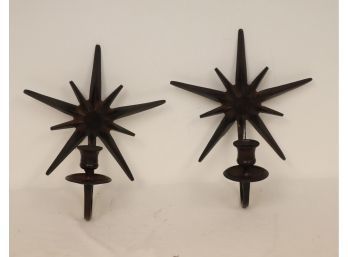 Pair Of Metal Starburst Wall Sconce Candle Holders