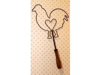 Antique Rooster Heart Rug Beater With Wooden Handle