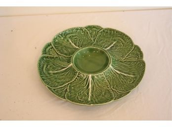 Bordallo Pinneiro Portugal Vintage Green Cabbage Leaf Chip Dip Bowl Plate