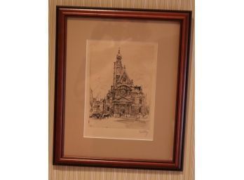 Framed Old French Church Signed Kelly