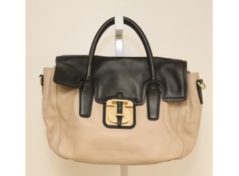 Hugo Boss Black And Cream Leather Handbag Purse (PB-10)