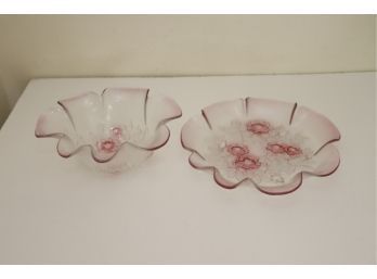 Vintage Pink Glass Floral Bowls